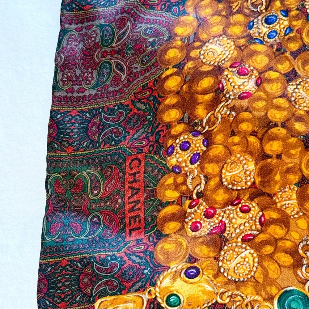 Chanel gripoix silk scarf rare paisley jewel chain multicolor authentic vintage - Picture 10 of 14